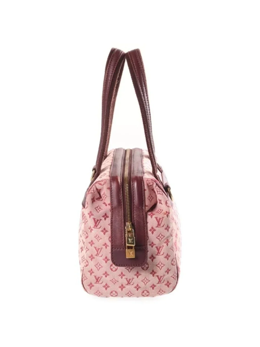 Louis Vuitton Monogram Mini Josephine PM Handbag Wine Red Leather Canvas Gold